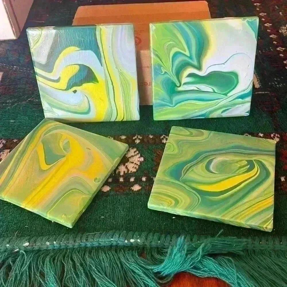 Homemade mid modern century, looking coasters.